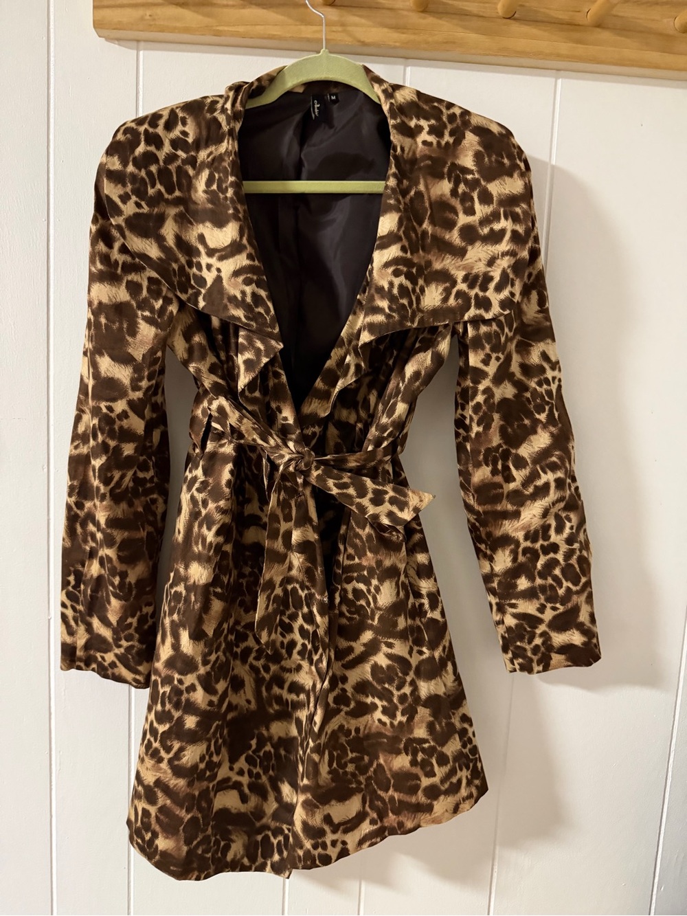 Leopard Print Tie-Waist Trench Coat - Brown Leopard -Ambition